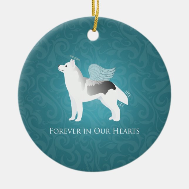 Angel Silver Siberian husky Hund Pet Memorial Julgransprydnad Keramik (Framsidan)