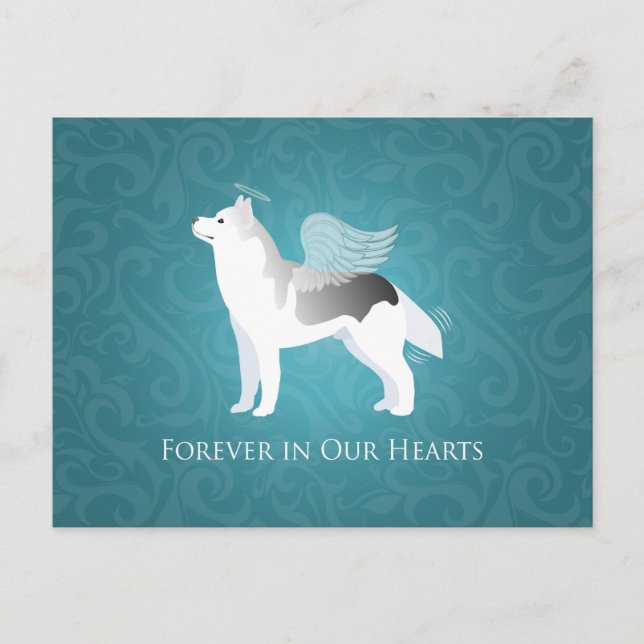 Angel Silver Siberian husky Hund Pet Memorial Vykort (Framsida)