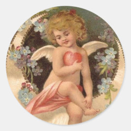 Angel Sitta på Valentine Måne - Sticker Runt Klistermärke