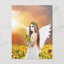 Angel Solros Vingar Gult Autumn BeSnyval Art Vykort