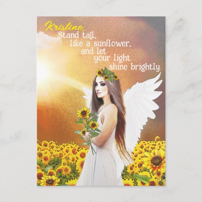 Angel Solrosstall Tall Quote Custom Name Art Vykort (Framsida)