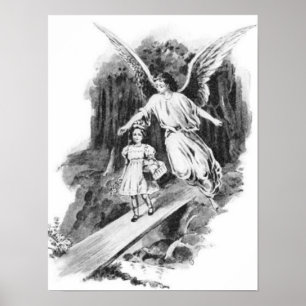 Ängel som bevakar ett flickabarn poster