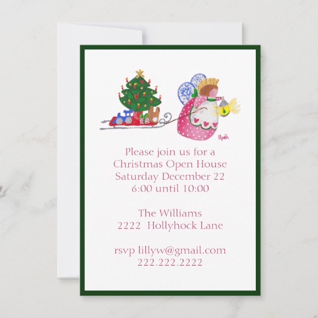 Ängel som drar slädinvitation inbjudningar (Framsida)