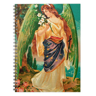 Angel som håller en blommigt gren anteckningsbok med spiral