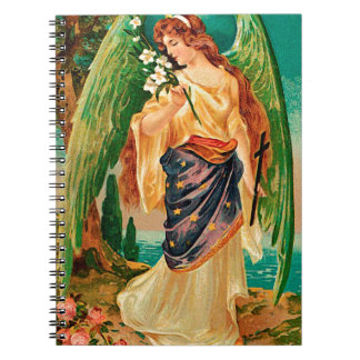 Angel som håller en blommigt gren anteckningsbok med spiral