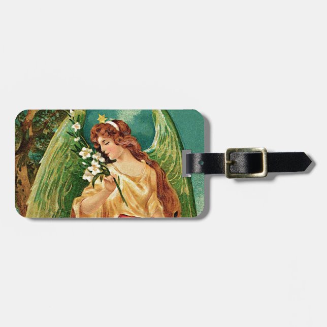Angel som håller en blommigt gren bagagebricka (Horisontell Framsida)
