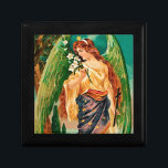 Angel som håller en blommigt gren minnesask<br><div class="desc">Vintage illustration av en ängel som håller en blommigt gren.</div>