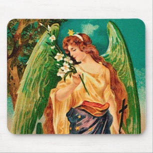 Angel som håller en blommigt gren musmatta