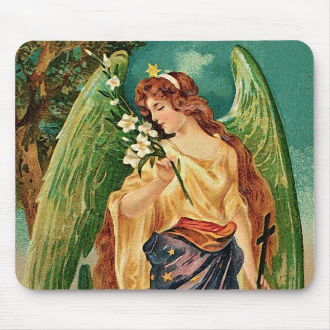 Angel som håller en blommigt gren musmatta (Framsidan)