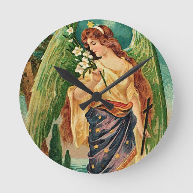 Angel som håller en blommigt gren rund klocka (Framsida)