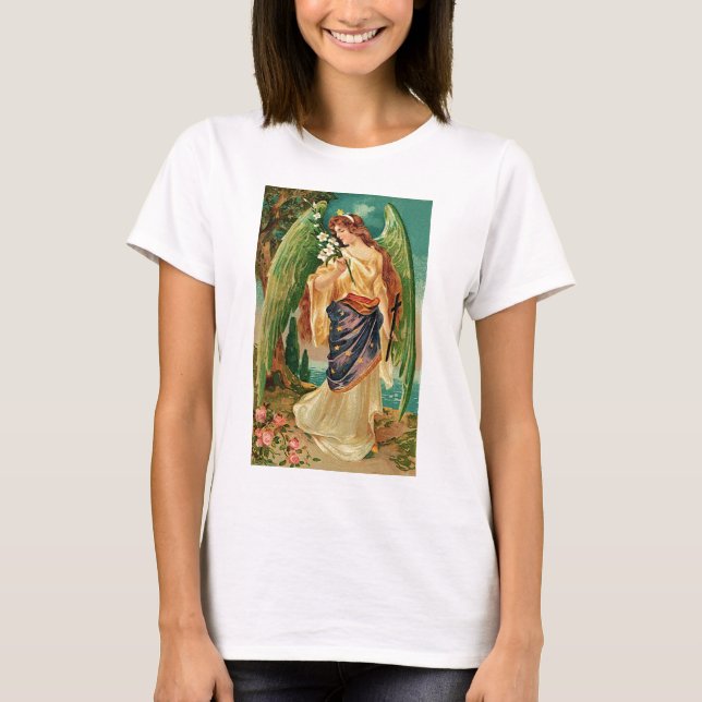 Angel som håller en blommigt gren tee shirt (Framsida)