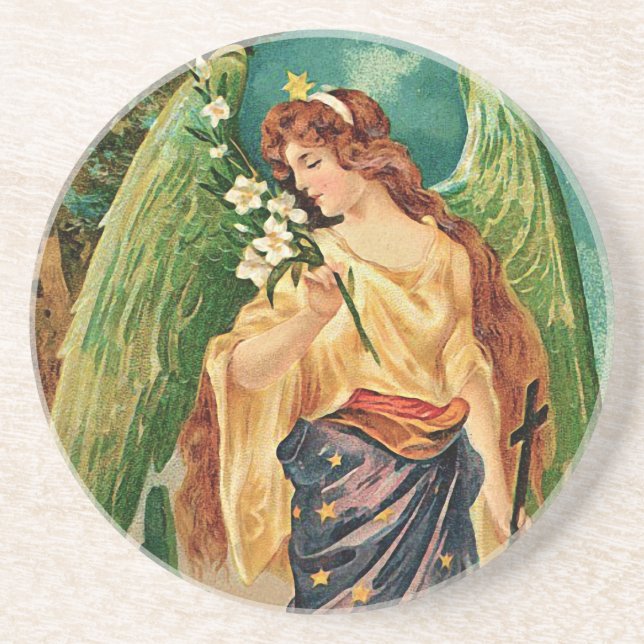 Angel som håller en blommigt gren underlägg sandsten (Framsidan)