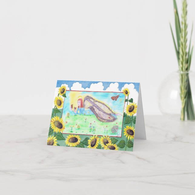 Ängel som leker med monarkfjärilar. kort (Framsida)