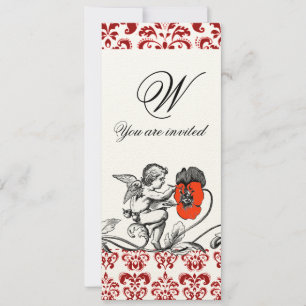 ÄNGEL SOM MÅLAR EN RÖD BLOMMA DAMAST MONOGRAM filt Inbjudningar