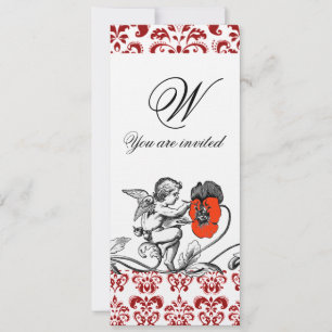 ÄNGEL SOM MÅLAR EN RÖD BLOMMA DAMASTSK MONOGRAM li Inbjudningar