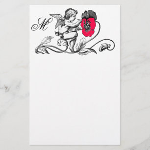 ANGEL SOM SMÄRTAR EN ROSA FLÖDESMONOGRAM BREVPAPPER