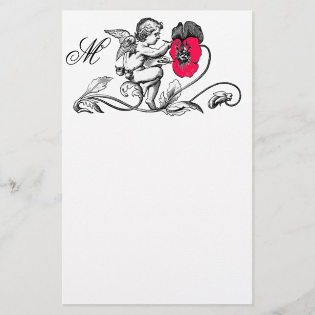 ANGEL SOM SMÄRTAR EN ROSA FLÖDESMONOGRAM BREVPAPPER (Framsida)