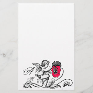 ANGEL SOM SMÄRTAR EN ROSA FLÖDESMONOGRAM BREVPAPPER