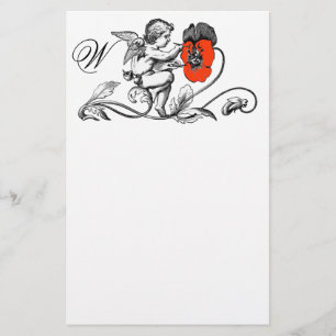 ANGEL SOM SMÄRTAR ETT RÖTT FLÖDESMONOGRAM BREVPAPPER