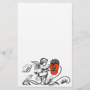 ANGEL SOM SMÄRTAR ETT RÖTT FLÖDESMONOGRAM BREVPAPPER