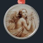 ANGEL SOM SPELAR LYRA ÖVER NÄRA.Brown Julgransprydnad Metall<br><div class="desc">Konstgjord och klassisk vattenfärgsmålning i vit antika brunsepia färg,  omformad från 1800-talets italienska bra art</div>