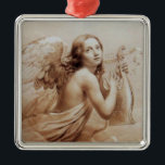 ANGEL SOM SPELAR LYRA ÖVER NÄRA.Brown Julgransprydnad Metall<br><div class="desc">Konstgjord och klassisk vattenfärgsmålning i vit antika brunsepia färg,  omformad från 1800-talets italienska bra art</div>