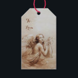 ANGEL SOM SPELAR LYRA ÖVER NÄRA Brown Presentetikett<br><div class="desc">Konstgjord och klassisk vattenfärgsmålning i vit lila färg,  som har omarbetats från 1800-talets italienska bra art.</div>