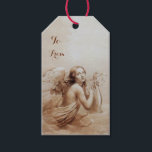 ANGEL SOM SPELAR LYRA ÖVER NÄRA Brown Presentetikett<br><div class="desc">Konstgjord och klassisk vattenfärgsmålning i vit lila färg,  som har omarbetats från 1800-talets italienska bra art.</div>