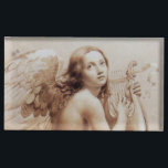 ANGEL SOM SPELAR LYRA ÖVER NÄRA, Brown Sepia Bordskorthållare<br><div class="desc">Elegant,  konstnärlig och klassisk vattenfärgsmålning i vit,  brun,  sepia färg,  omformad från 1800-talets italienska bra art.</div>