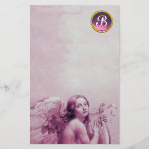 ANGEL SOM SPELAR LYRA ÖVER NÄRA, GEM MONOGRAM BREVPAPPER