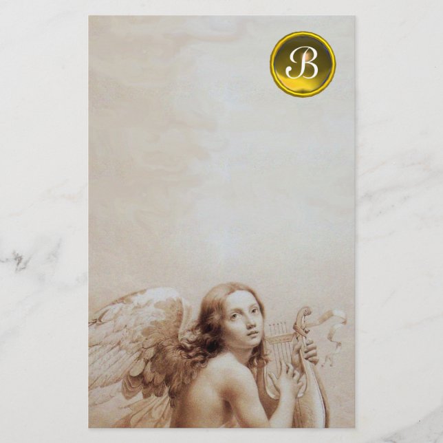 ANGEL SOM SPELAR LYRA ÖVER NÄRA, GEM MONOGRAM BREVPAPPER (Framsida)