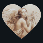 ANGEL SOM SPELAR LYRA ÖVER NÄRA, Hjärtat Hjärtformat Klistermärke<br><div class="desc">Konstgjord och klassisk vattenfärgsmålning i vit sepia, brunt färg,  omformad från 1800-talets italienska bra art</div>