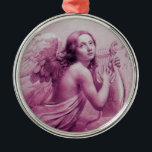 ANGEL SOM SPELAR LYRA ÖVER NÄRA, Rosa Julgransprydnad Metall<br><div class="desc">Konstgjord och klassisk vattenfärgsmålning i vit antika rosa fuchsia färg,  omformad från 1800-talets italienska bra art</div>