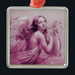 ANGEL SOM SPELAR LYRA ÖVER NÄRA, Rosa Julgransprydnad Metall<br><div class="desc">Konstgjord och klassisk vattenfärgsmålning i vit antika rosa fuchsia färg,  omformad från 1800-talets italienska bra art</div>