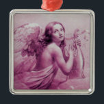 ANGEL SOM SPELAR LYRA ÖVER NÄRA, Rosa Julgransprydnad Metall<br><div class="desc">Konstgjord och klassisk vattenfärgsmålning i vit antika rosa fuchsia färg,  omformad från 1800-talets italienska bra art</div>