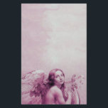 ANGEL SOM SPELAR LYRA ÖVER NEDLÄGGNINGARNA BREVPAPPER<br><div class="desc">Konstgjord och klassisk vattenfärgsmålning i vit antika rosa fuchsia färg,  omformad från 1800-talets italienska bra art</div>