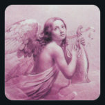 ANGEL SOM SPELAR LYRA ÖVER NEDLÄGGNINGARNA FYRKANTIGT KLISTERMÄRKE<br><div class="desc">Konstgjord och klassisk vattenfärgsmålning i vit antika rosa fuchsia färg,  omformad från 1800-talets italienska bra art</div>