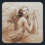 ANGEL SOM SPELAR LYRA ÖVER NEDLÄGGNINGARNA FYRKANTIGT KLISTERMÄRKE<br><div class="desc">Konstgjord och klassisk vattenfärgsmålning i vit sepia, brunt färg,  omformad från 1800-talets italienska bra art</div>