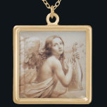 ANGEL SOM SPELAR LYRA ÖVER NEDLÄGGNINGARNA GULDPLÄTERAT HALSBAND<br><div class="desc">Konstgjord och klassisk vattenfärgsmålning i vit antika brunsepia färg,  omformad från 1800-talets italienska bra art</div>