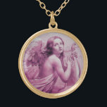 ANGEL SOM SPELAR LYRA ÖVER NEDLÄGGNINGARNA GULDPLÄTERAT HALSBAND<br><div class="desc">Konstgjord och klassisk vattenfärgsmålning i vit antika rosa fuchsia färg,  omformad från 1800-talets italienska bra art</div>