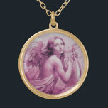 ANGEL SOM SPELAR LYRA ÖVER NEDLÄGGNINGARNA GULDPLÄTERAT HALSBAND<br><div class="desc">Konstgjord och klassisk vattenfärgsmålning i vit antika rosa fuchsia färg,  omformad från 1800-talets italienska bra art</div>