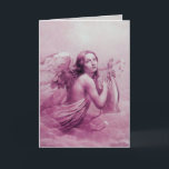 ANGEL SOM SPELAR LYRA ÖVER NEDLÄGGNINGARNA HELGKORT<br><div class="desc">Konstgjord och klassisk vattenfärgsmålning i vit antika rosa fuchsia färg,  omformad från 1800-talets italienska bra art</div>