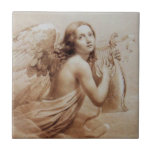 ANGEL SOM SPELAR LYRA ÖVER NEDLÄGGNINGARNA KAKELPLATTA<br><div class="desc">Konstgjord och klassisk vattenfärgsmålning i vit sepia, brunt färg,  omformad från 1800-talets italienska bra art</div>