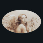 ANGEL SOM SPELAR LYRA ÖVER NEDLÄGGNINGARNA OVALT KLISTERMÄRKE<br><div class="desc">Konstgjord och klassisk vattenfärgsmålning i vit sepia, brunt färg,  omformad från 1800-talets italienska bra art</div>