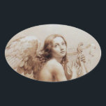 ANGEL SOM SPELAR LYRA ÖVER NEDLÄGGNINGARNA OVALT KLISTERMÄRKE<br><div class="desc">Konstgjord och klassisk vattenfärgsmålning i vit sepia, brunt färg,  omformad från 1800-talets italienska bra art</div>