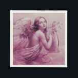 ANGEL SOM SPELAR LYRA ÖVER NEDLÄGGNINGARNA PAPPERSSERVETT<br><div class="desc">Konstgjord och klassisk vattenfärgsmålning i vit antika rosa fuchsia färg,  omformad från 1800-talets italienska bra art</div>