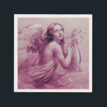 ANGEL SOM SPELAR LYRA ÖVER NEDLÄGGNINGARNA PAPPERSSERVETT<br><div class="desc">Konstgjord och klassisk vattenfärgsmålning i vit antika rosa fuchsia färg,  omformad från 1800-talets italienska bra art</div>