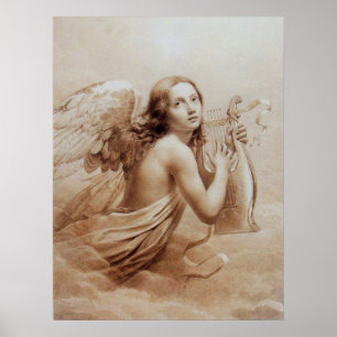 ANGEL SOM SPELAR LYRA ÖVER NEDLÄGGNINGARNA POSTER