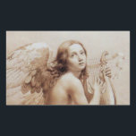 ANGEL SOM SPELAR LYRA ÖVER NEDLÄGGNINGARNA REKTANGULÄRT KLISTERMÄRKE<br><div class="desc">Konstgjord och klassisk vattenfärgsmålning i vit sepia, brunt färg,  omformad från 1800-talets italienska bra art</div>