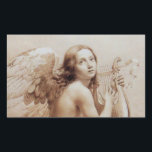 ANGEL SOM SPELAR LYRA ÖVER NEDLÄGGNINGARNA REKTANGULÄRT KLISTERMÄRKE<br><div class="desc">Konstgjord och klassisk vattenfärgsmålning i vit sepia, brunt färg,  omformad från 1800-talets italienska bra art</div>